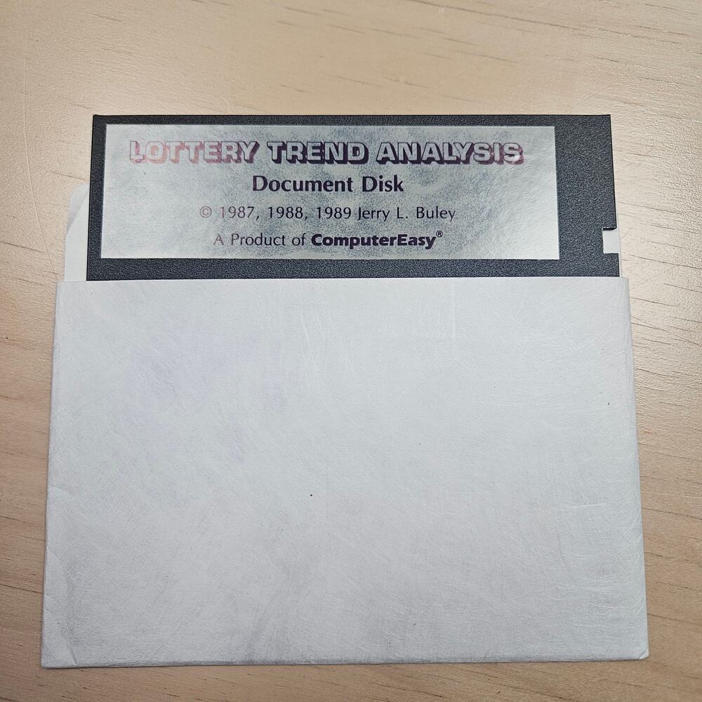 "Lottery Trend Analysis" Floppy Statistical tool to analyze lottery trends 1980s